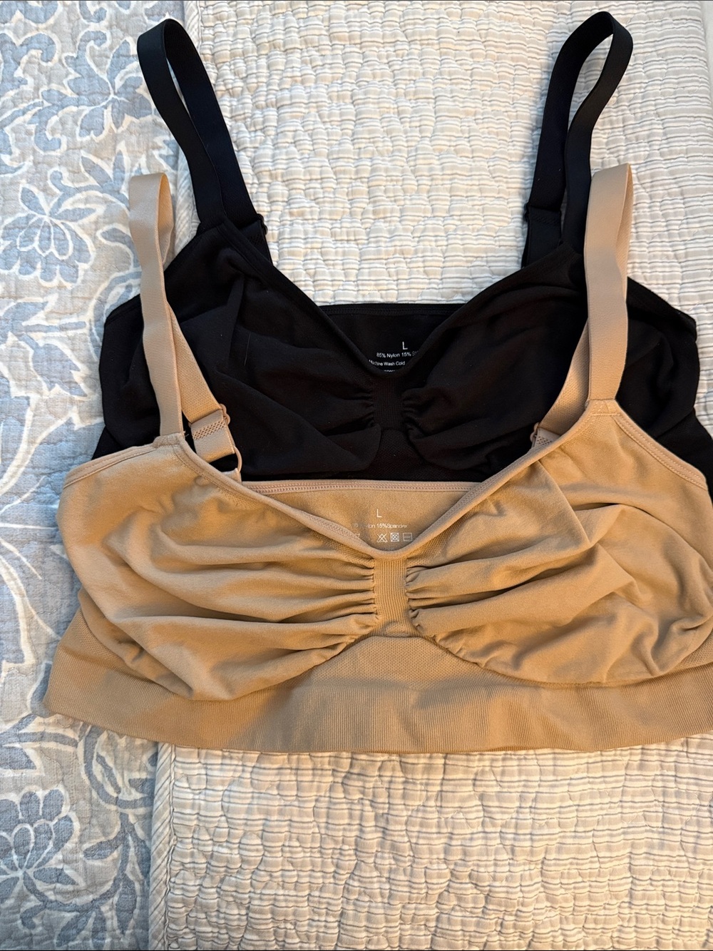 Set of 2 Seamless Soft-Cup Bralettes - Black and Tan         Price is for both!